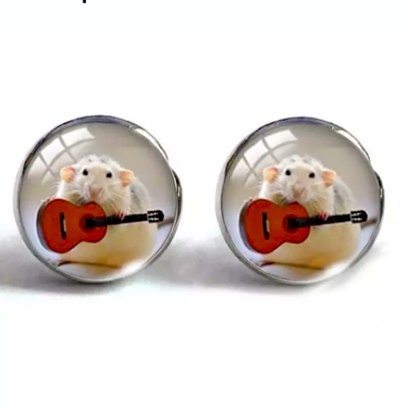 Jewelry - super cute mouse 🐭 and guitar stud earrings